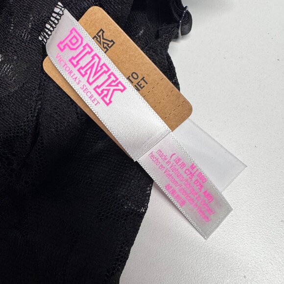 Victoria's Secret PINK Black Lace Plunge Bralette Lightly Lined Size Medium NWT - Picture 2 of 6